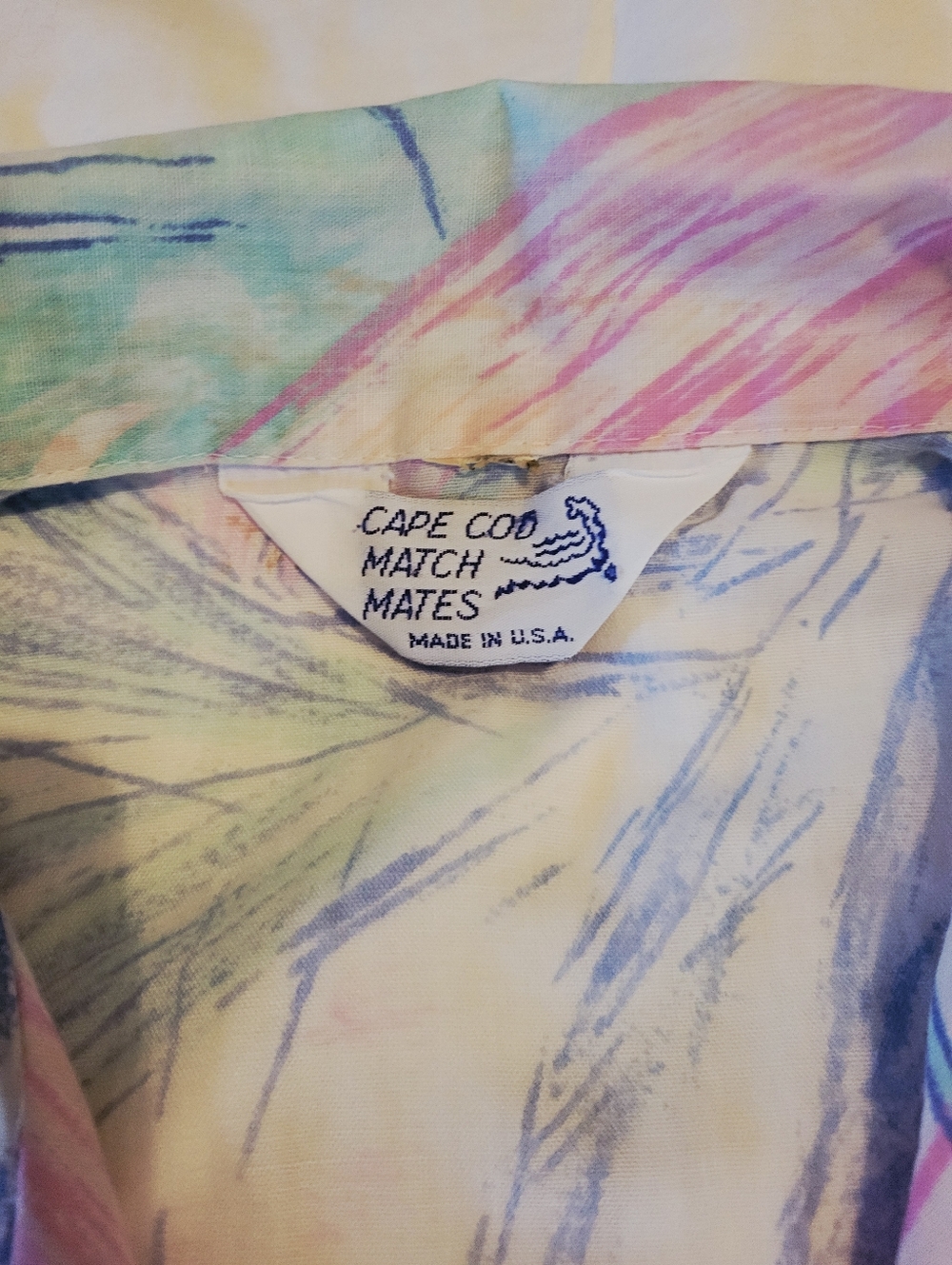 Vintage 70's Cape Cod Matchmate pastel brushstroke-style Print Shirt Size M/L - Picture 10 of 11